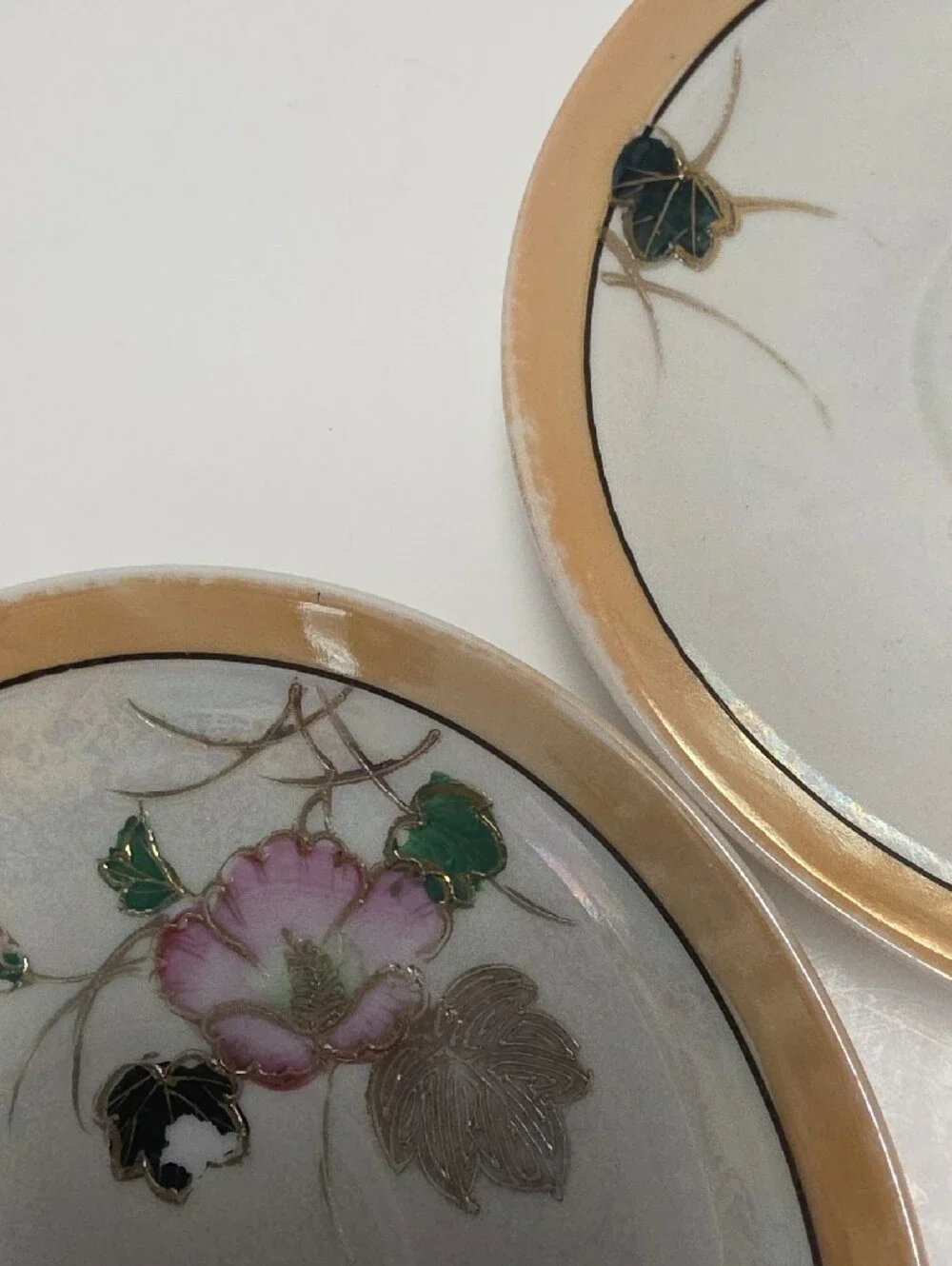 Hand-Painted Floral Teacup and Saucer Set - Peach Interior
